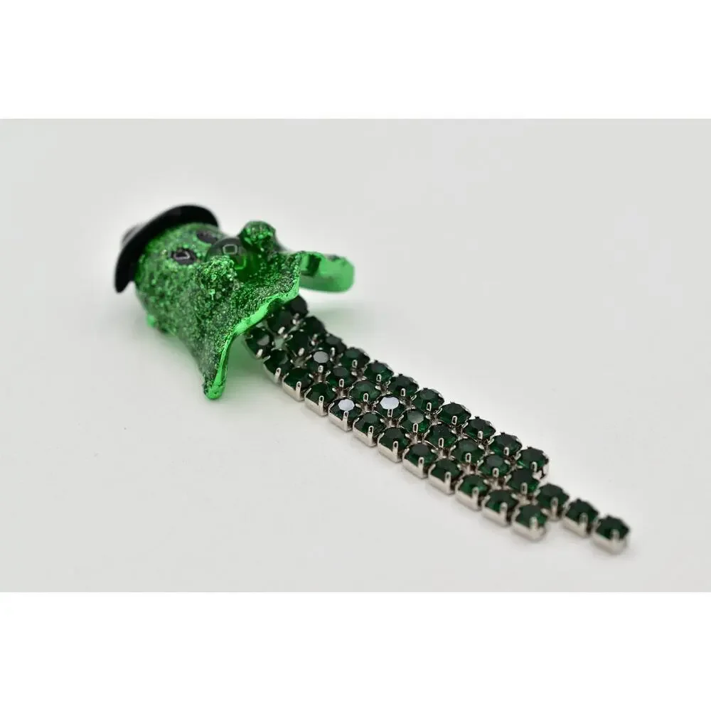 Betsey Johnson Green Ghost Witch Pin Brooch Halloween Green Crystal Glitter NWT